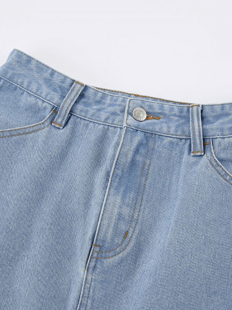 Saia Para Mulheres Botões Azuis Jeans Longos Calças Femininas - Azul