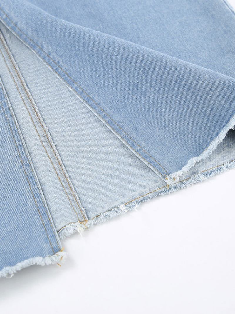 Saia Para Mulheres Botões Azuis Jeans Longos Calças Femininas - Azul