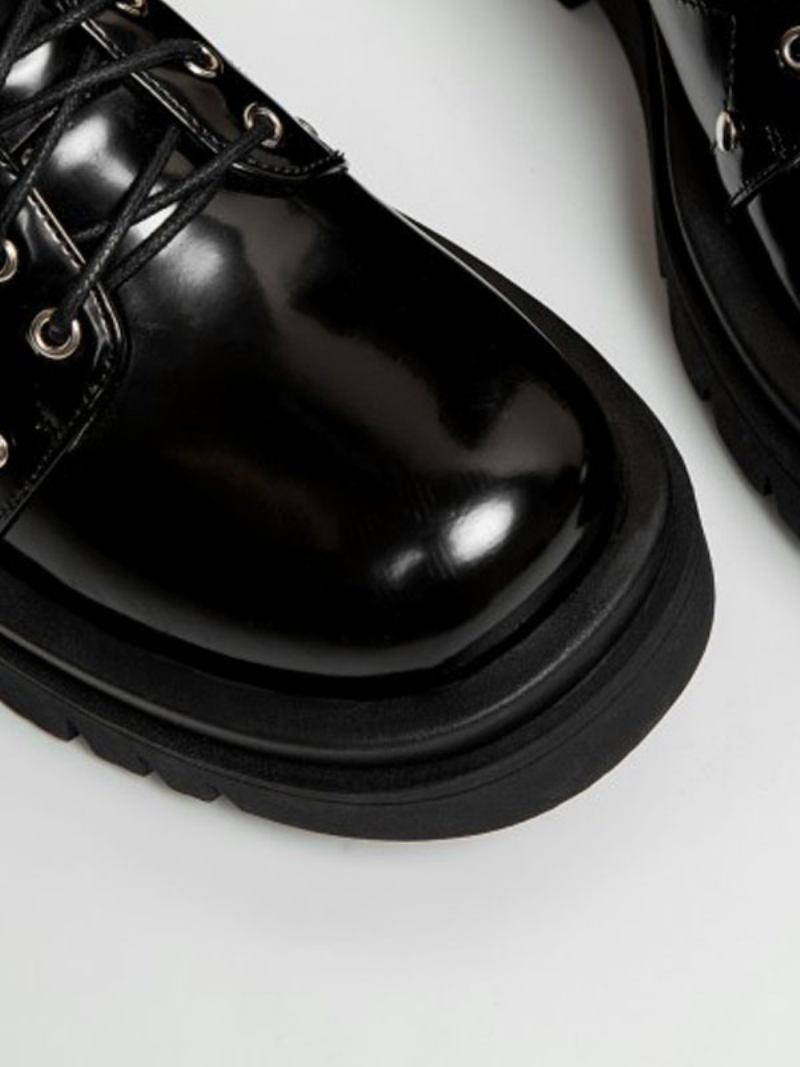 Botas Cano Alto Pretas Com Bico Redondo E Tiras Ajustáveis Femininas Casuais Diárias - Preto