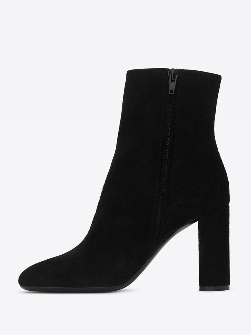 Botas Chelsea Pretas Femininas Com Bico Fino E Salto Grosso - Preto