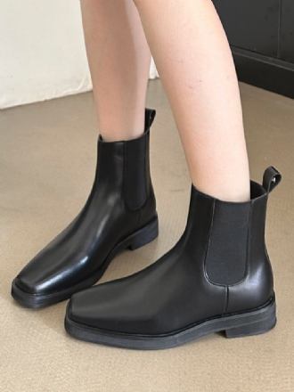 Botas Chelsea Pretas Femininas Com Bico Quadrado E Cano Baixo