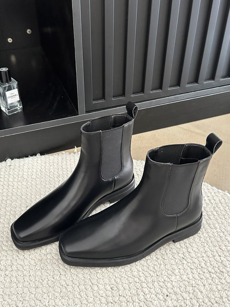 Botas Chelsea Pretas Femininas Com Bico Quadrado E Cano Baixo - Preto