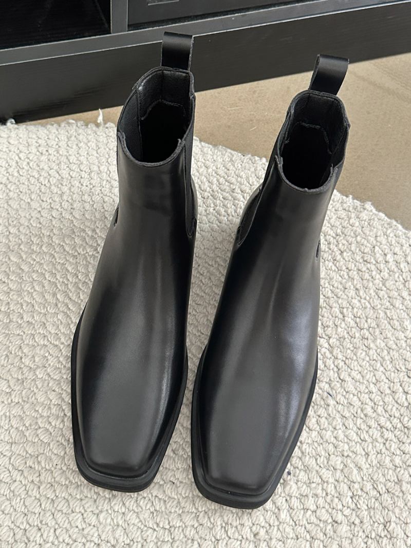 Botas Chelsea Pretas Femininas Com Bico Quadrado E Cano Baixo - Preto