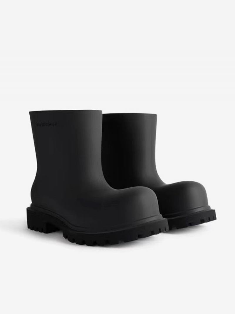 Botas Chuva Femininas Para Meninas Tornozelo Pretas Com Bico Redondo - Preto