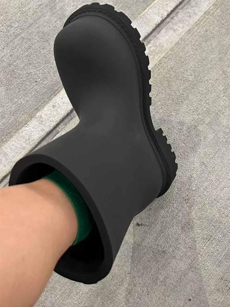 Botas Chuva Femininas Para Meninas Tornozelo Pretas Com Bico Redondo - Preto