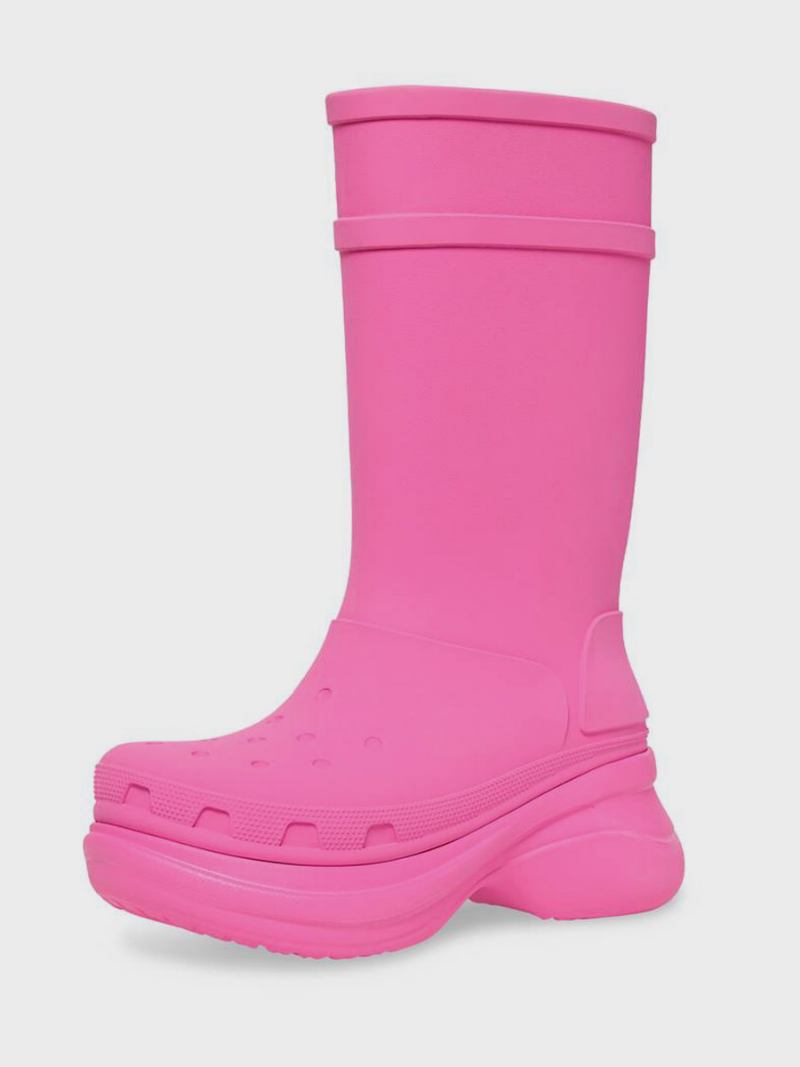 Botas Chuva Rosa Femininas Com Plataforma Redonda E Impermeáveis