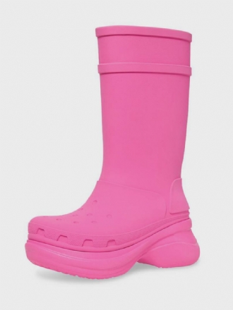 Botas Chuva Rosa Femininas Com Plataforma Redonda E Impermeáveis