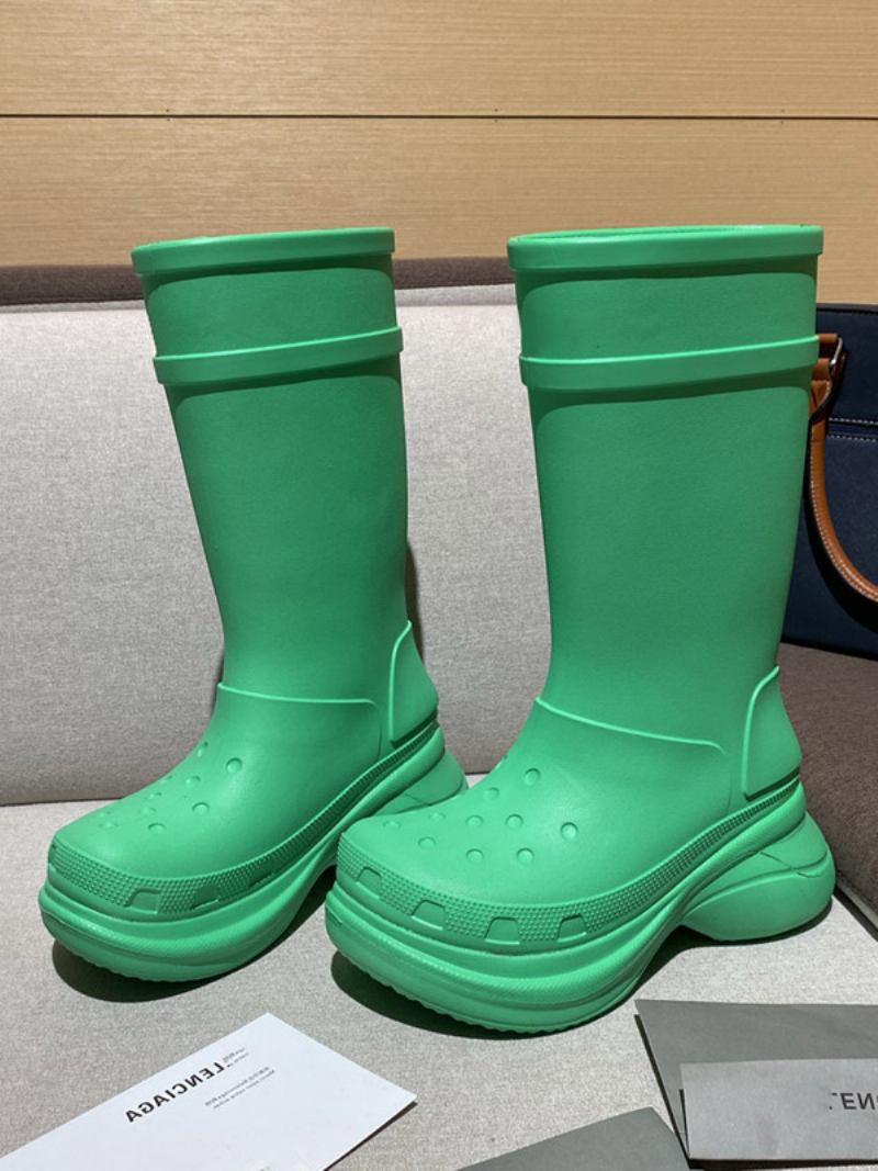 Botas Chuva Rosa Femininas Com Plataforma Redonda E Impermeáveis - Verde