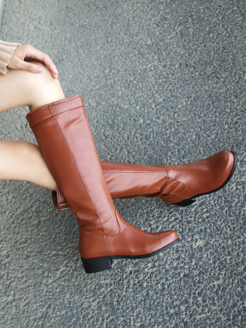 Botas Equitação Pretas Femininas Com Bico Redondo E Altas Até O Joelho - Café Marrom