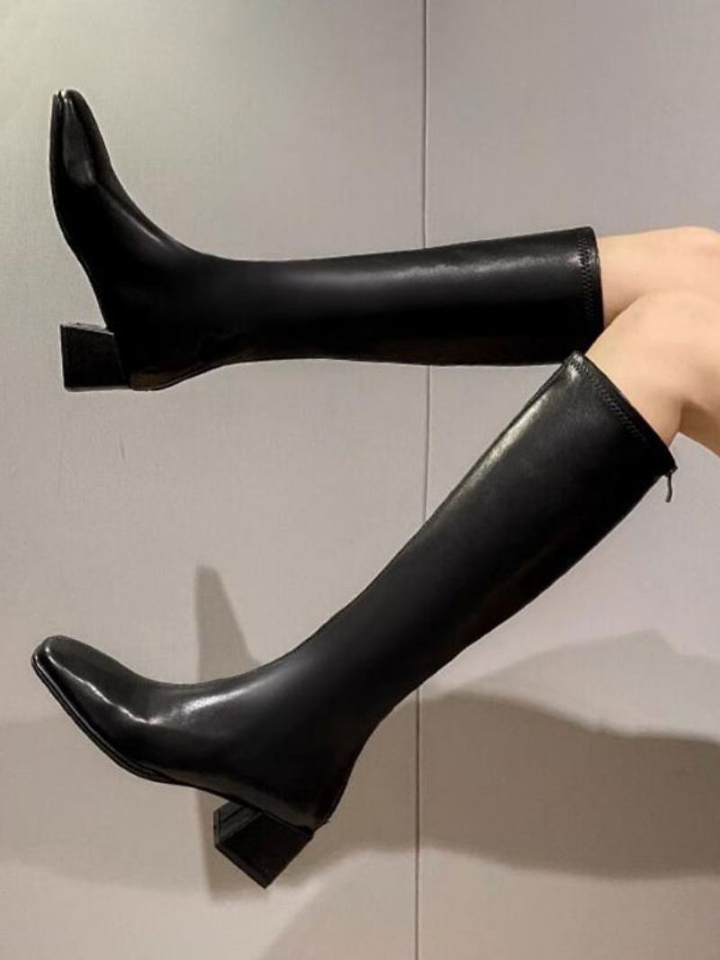 Botas Femininas Brancas Cano Alto Com Salto Grosso - Preto