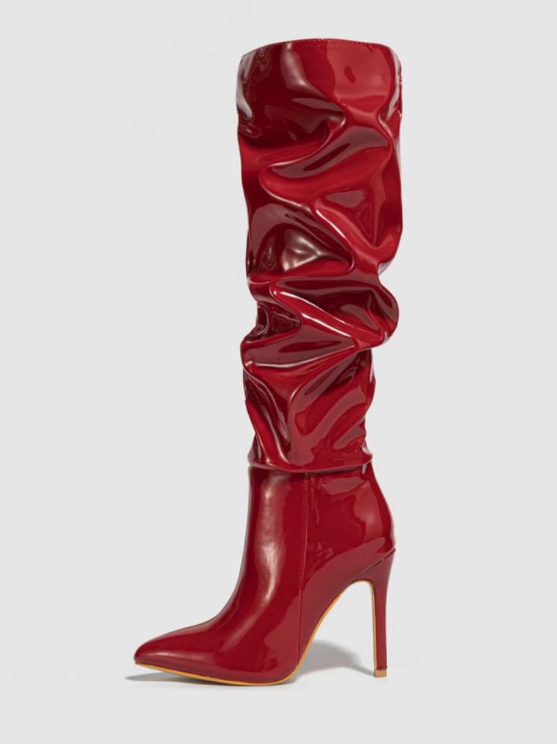 Botas Femininas Brancas Despojadas Bico Fino Salto Agulha Cano Alto - Vermelho