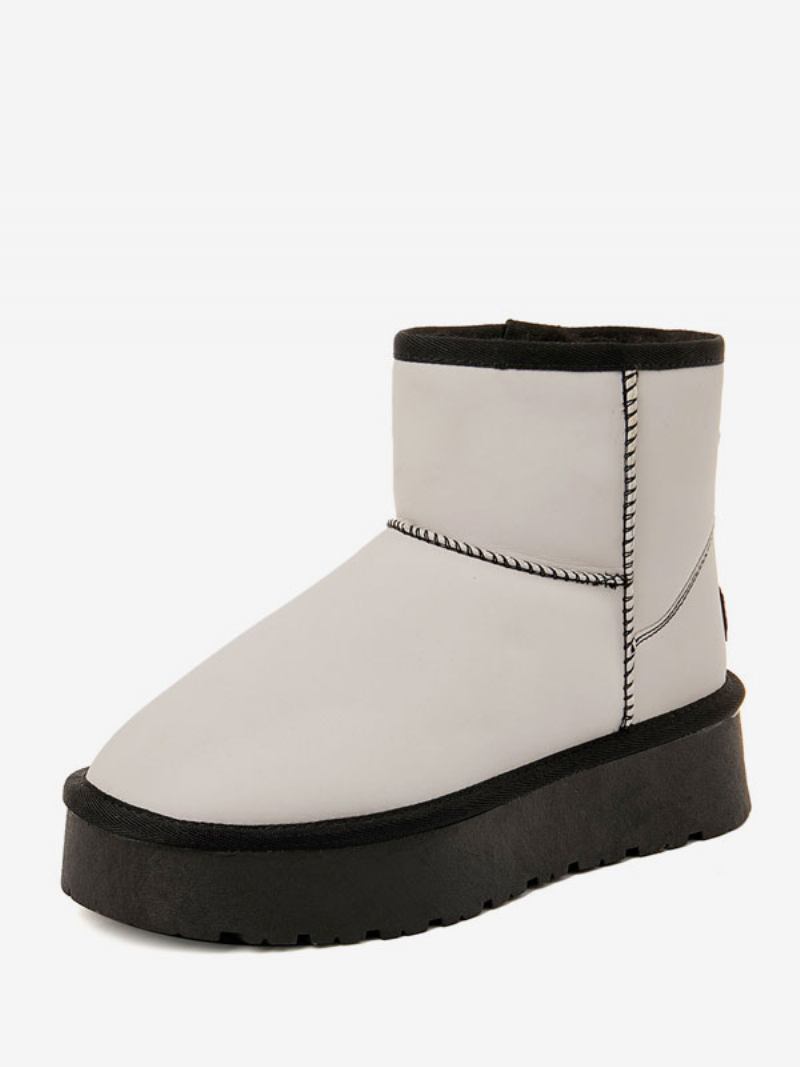 Botas Femininas Brancas Inverno Em Couro Pu Com Bico Redondo E Neve