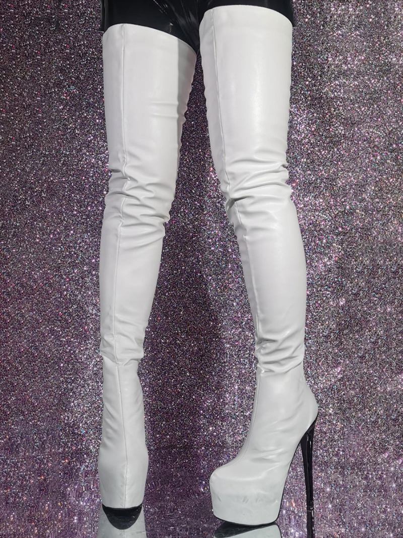 Botas Femininas Brancas Sexy Acima Do Joelho Com Salto Agulha E Coxa Alta - Branco