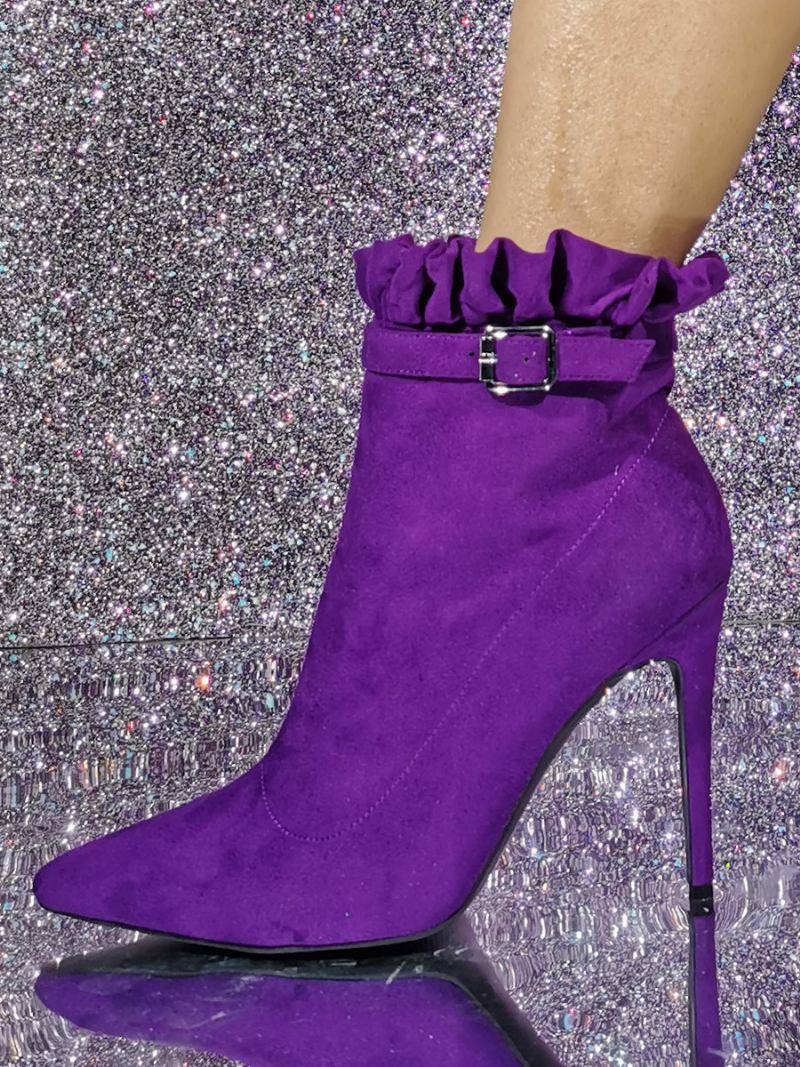 Botas Femininas Camurça Com Salto Agulha E - Roxo