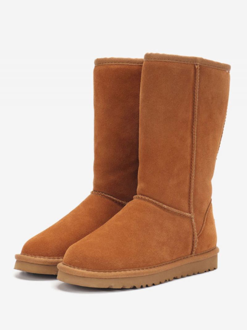 Botas Femininas Camurça Inverno Com Bico Redondo E Cano Médio Para Neve