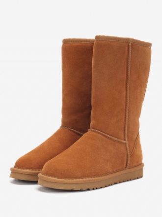 Botas Femininas Camurça Inverno Com Bico Redondo E Cano Médio Para Neve