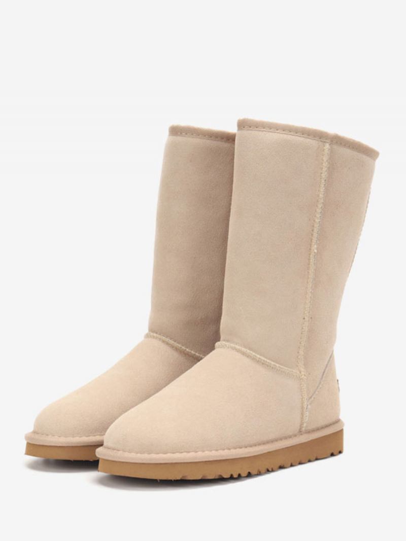 Botas Femininas Camurça Inverno Com Bico Redondo E Cano Médio Para Neve - Amarelo Claro Claro