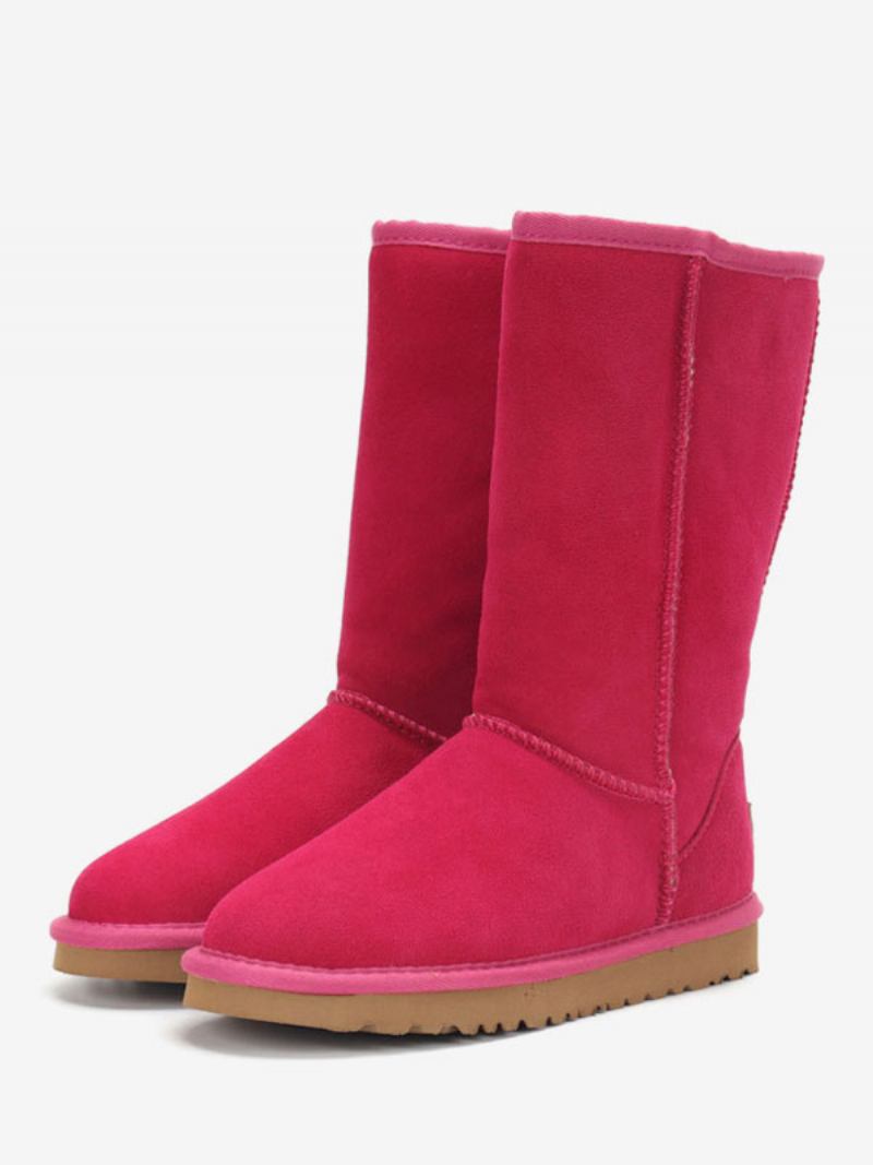 Botas Femininas Camurça Inverno Com Bico Redondo E Cano Médio Para Neve - Rosa