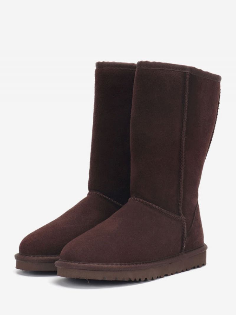 Botas Femininas Camurça Inverno Com Bico Redondo E Cano Médio Para Neve - Chocolate