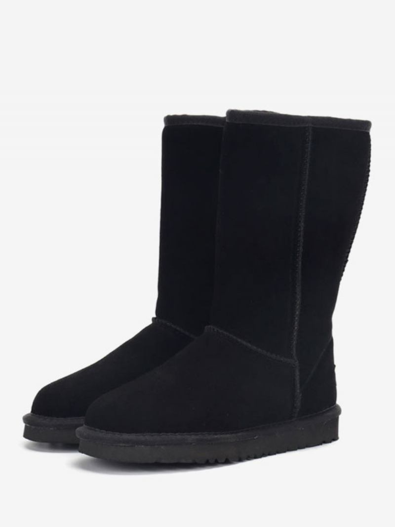 Botas Femininas Camurça Inverno Com Bico Redondo E Cano Médio Para Neve - Preto