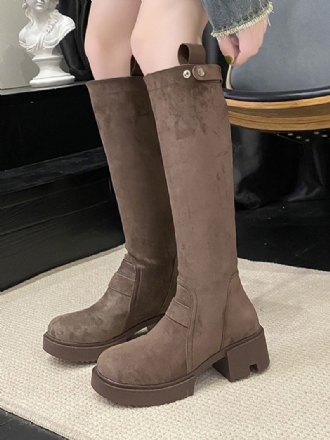 Botas Femininas Cano Alto Coffe Brown Com Salto Grosso Na Altura Do Joelho