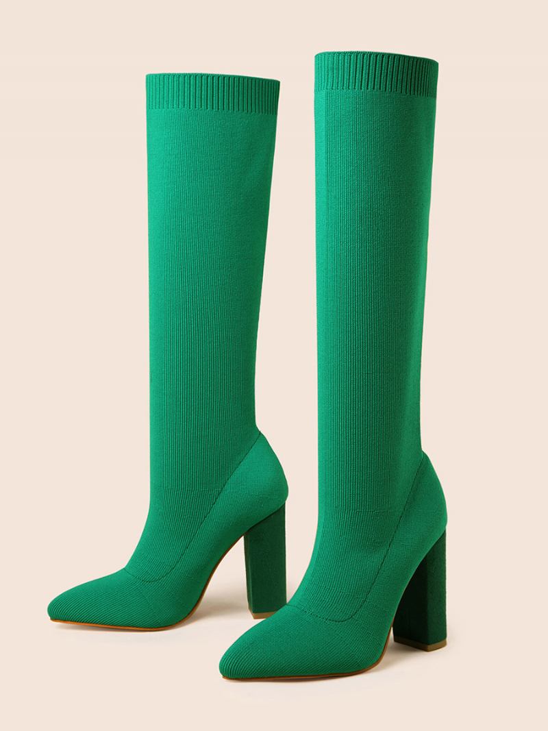 Botas Femininas Chiques Com Salto Grosso E Cano Alto - Verde