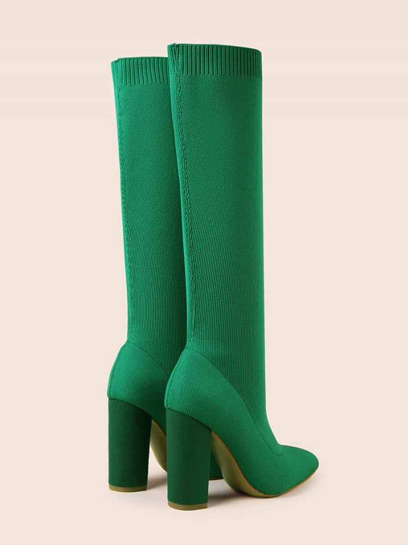 Botas Femininas Chiques Com Salto Grosso E Cano Alto - Verde