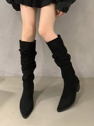 Botas Femininas Chiques Com Salto Grosso E Joelho