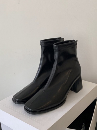 Botas Femininas Com Bico Quadrado E Salto Grosso