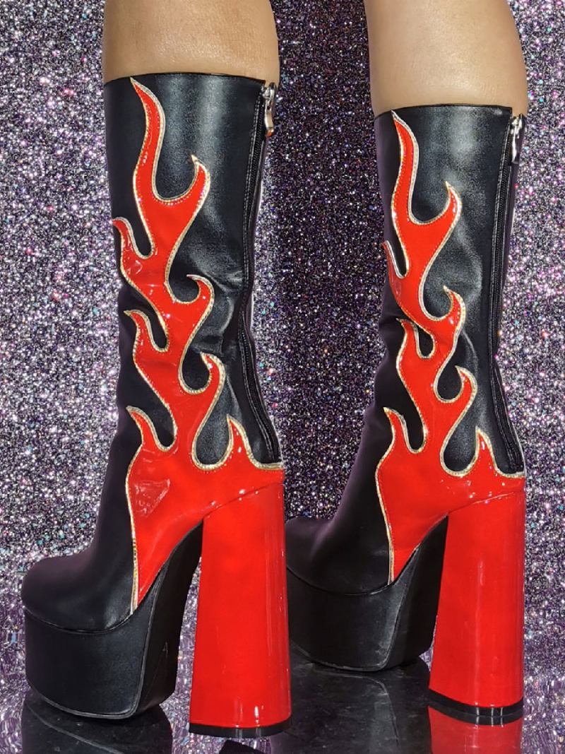 Botas Femininas Com Plataforma Estampada Meia Panturrilha - Ture Vermelho