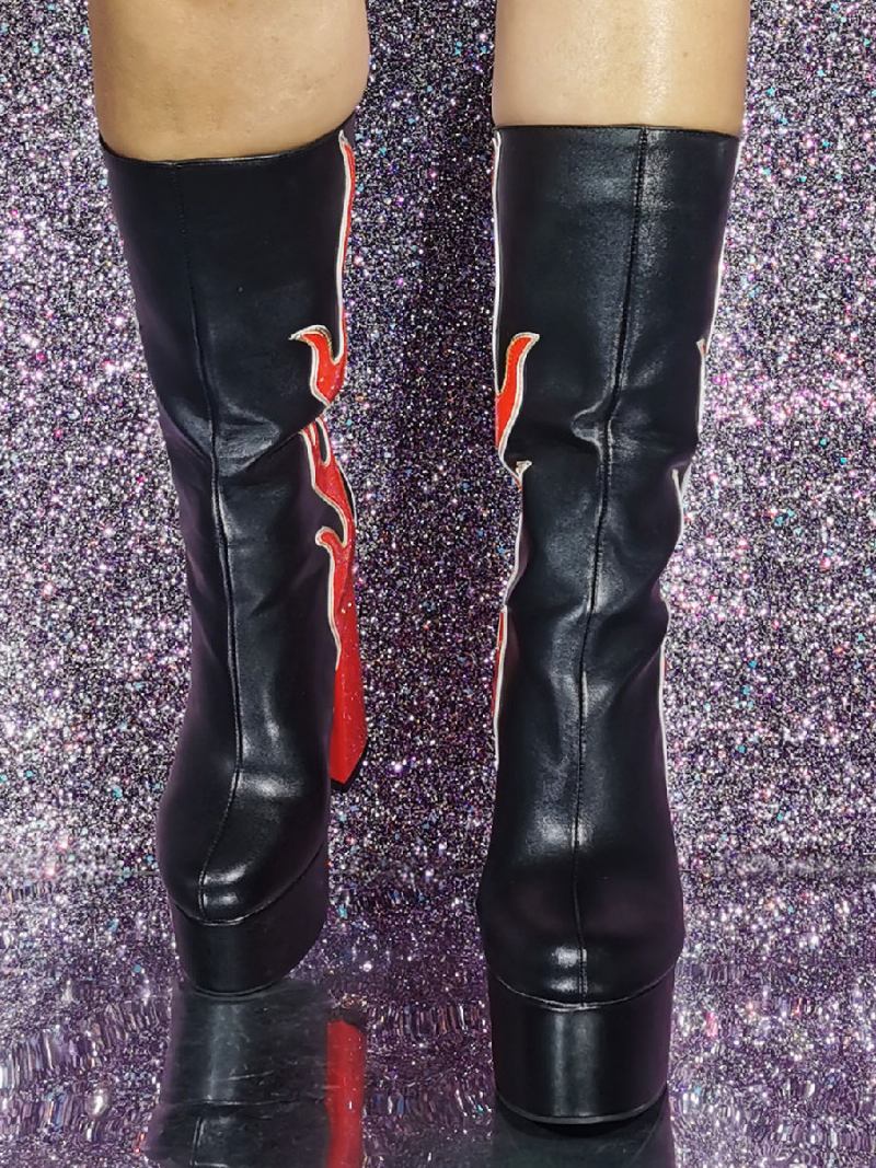 Botas Femininas Com Plataforma Estampada Meia Panturrilha - Ture Vermelho