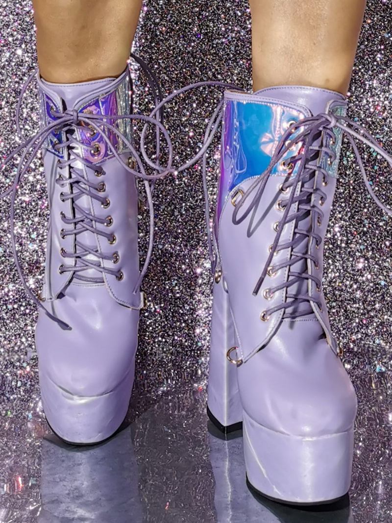 Botas Femininas Com Plataforma Redonda - Lavanda