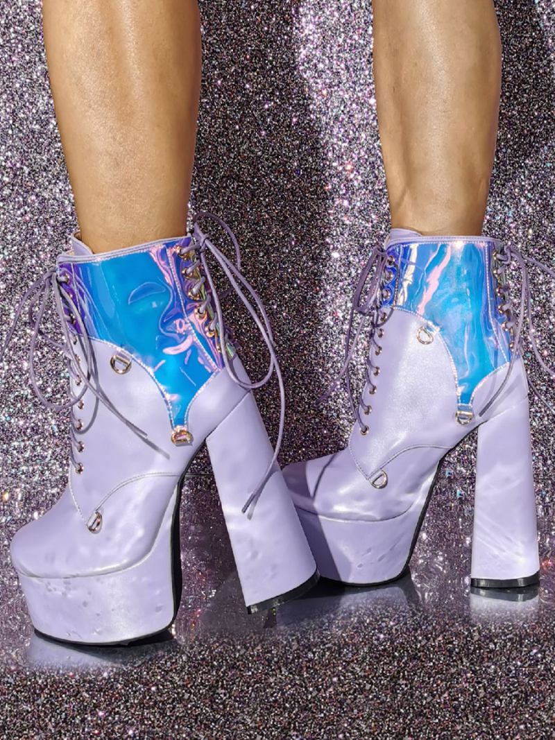 Botas Femininas Com Plataforma Redonda - Lavanda