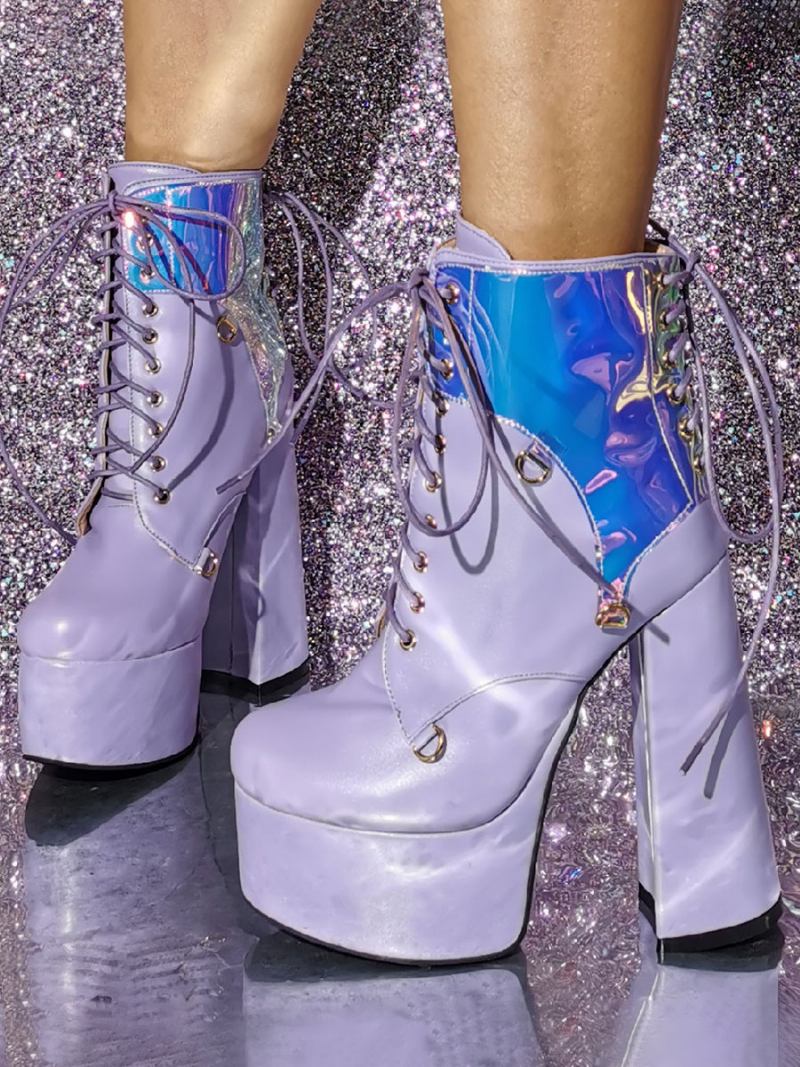 Botas Femininas Com Plataforma Redonda - Lavanda