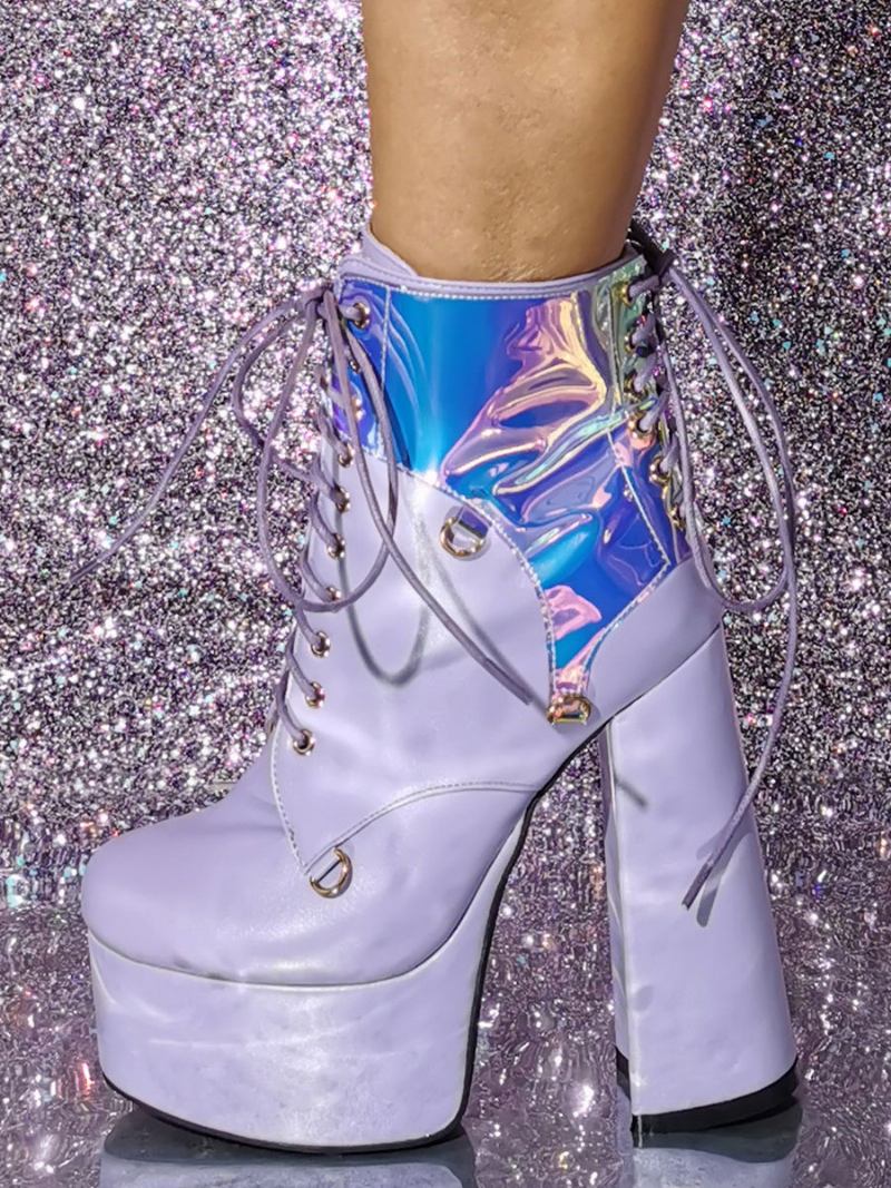 Botas Femininas Com Plataforma Redonda - Lavanda