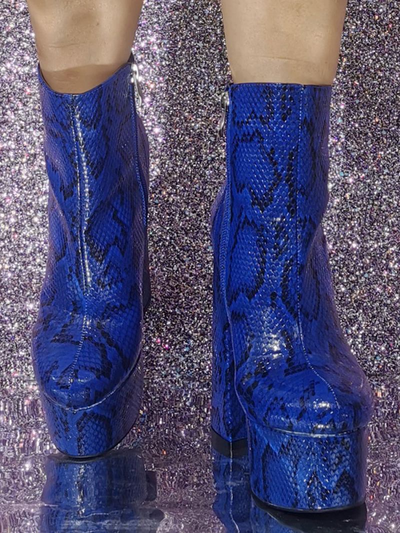 Botas Femininas Com Plataforma Redonda - Azul Profundo