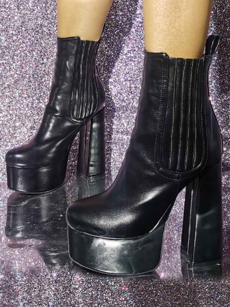 Botas Femininas Com Plataforma Redonda - Preto