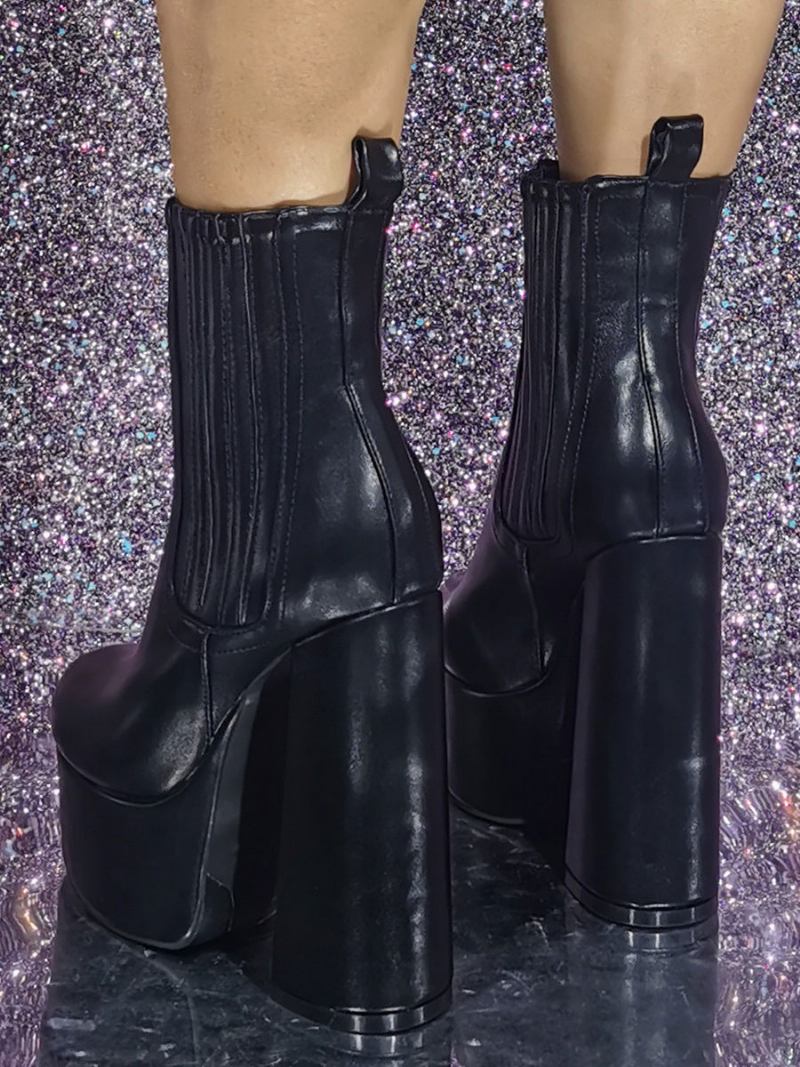 Botas Femininas Com Plataforma Redonda - Preto