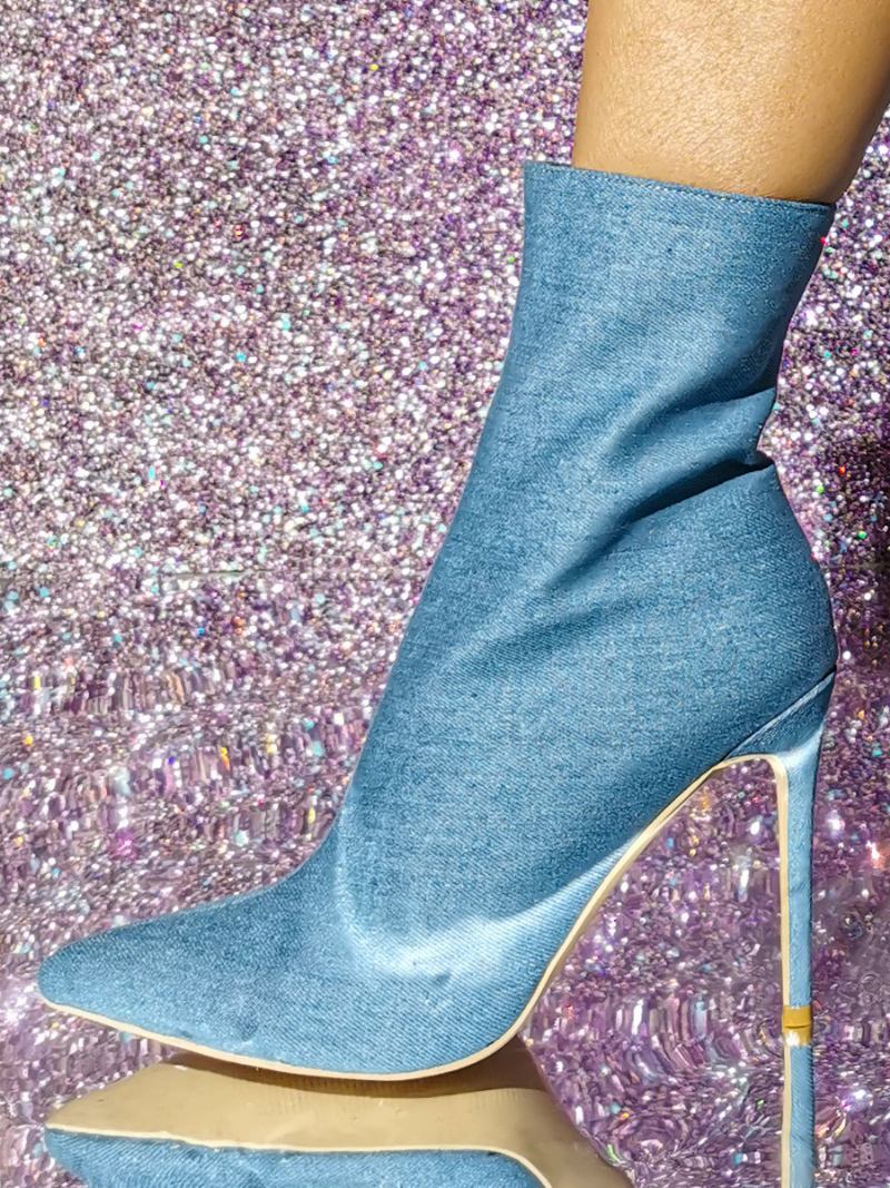 Botas Femininas Com Salto Agulha E - Azul Céu Claro