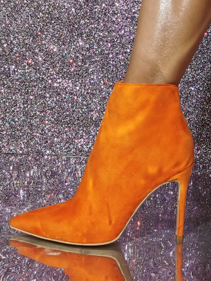 Botas Femininas Com Salto Agulha E Bico Fino - Laranja