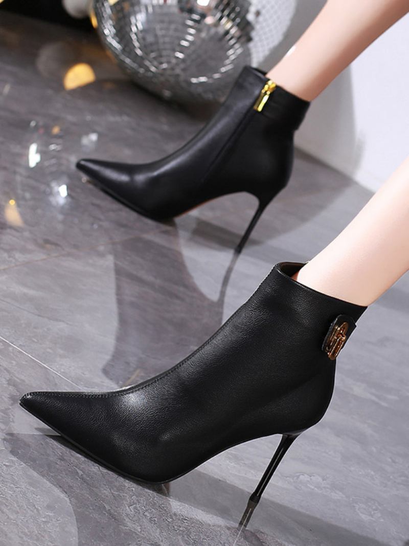 Botas Femininas Com Salto Agulha E Bico Fino - Preto