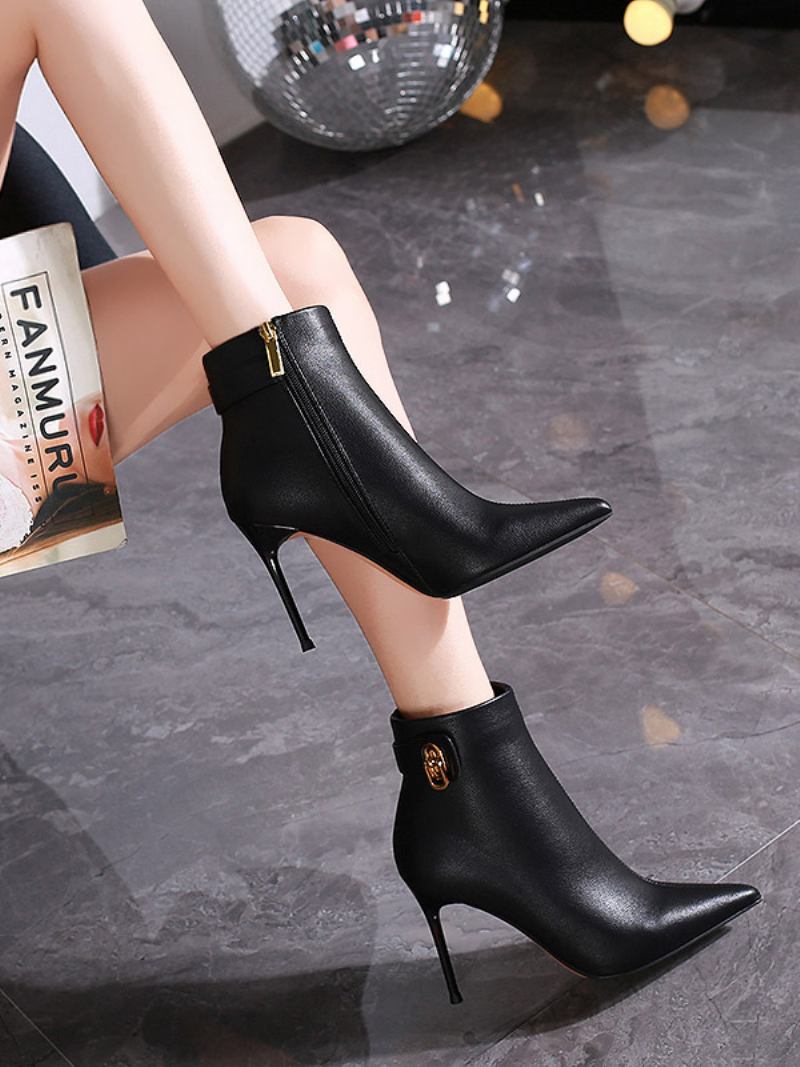 Botas Femininas Com Salto Agulha E Bico Fino - Preto