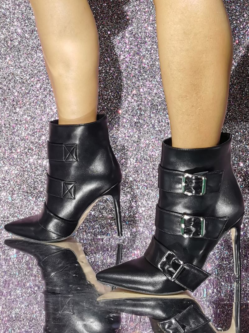 Botas Femininas Com Salto Agulha E Bico Fino - Preto