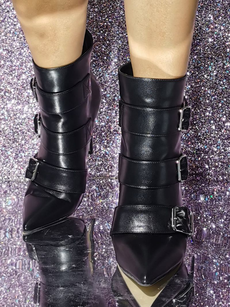 Botas Femininas Com Salto Agulha E Bico Fino - Preto