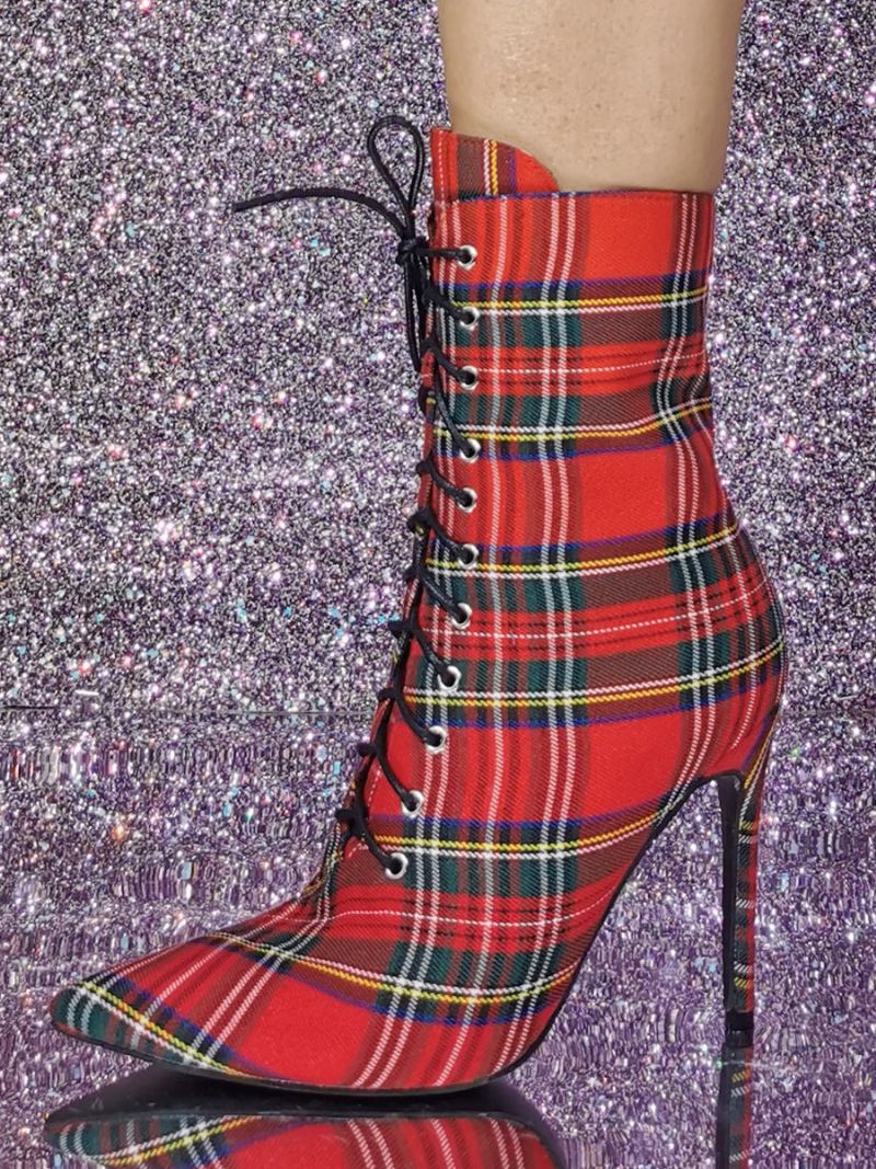 Botas Femininas Com Salto Agulha E Bico Fino - Vermelho