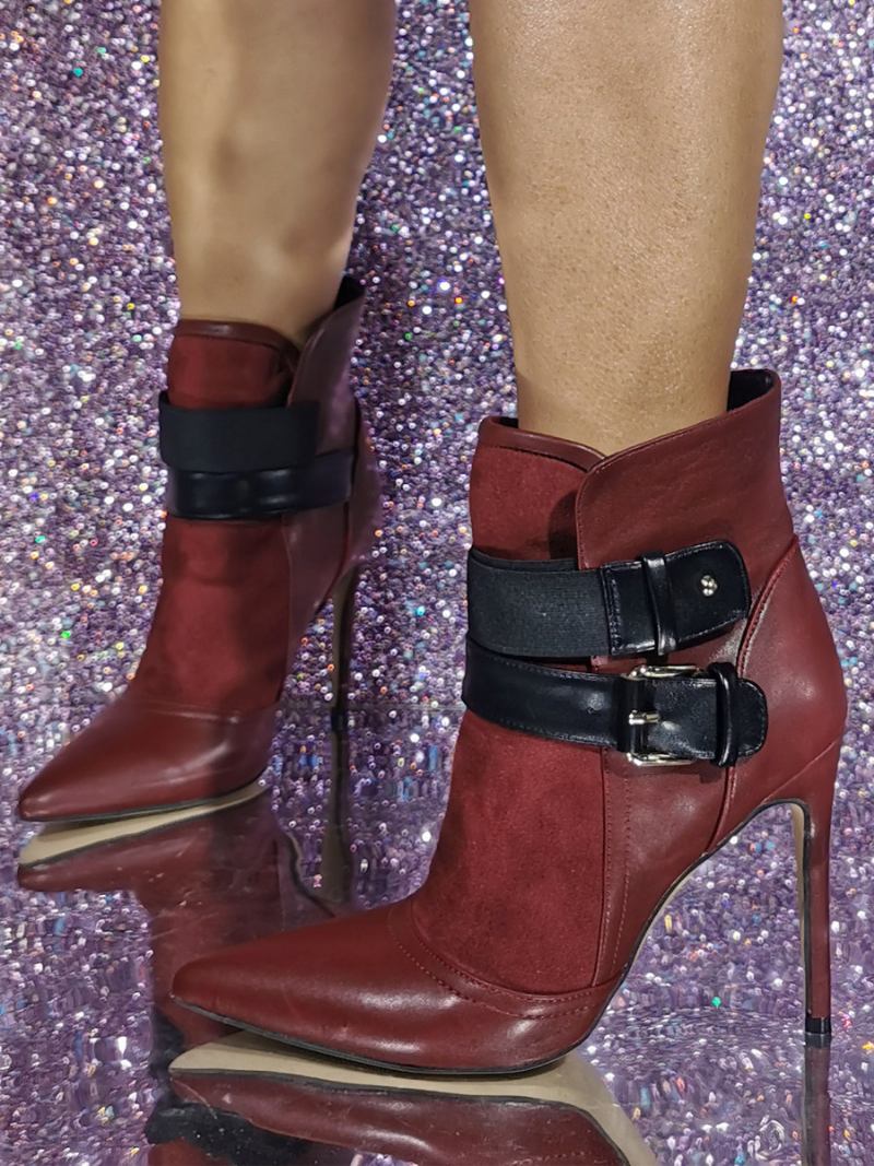 Botas Femininas Com Salto Agulha E Bico Fino - Borgonha