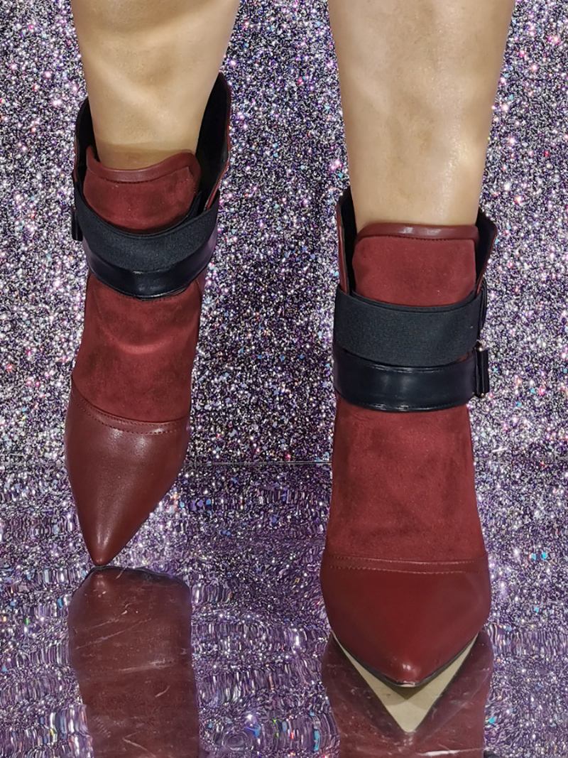 Botas Femininas Com Salto Agulha E Bico Fino - Borgonha