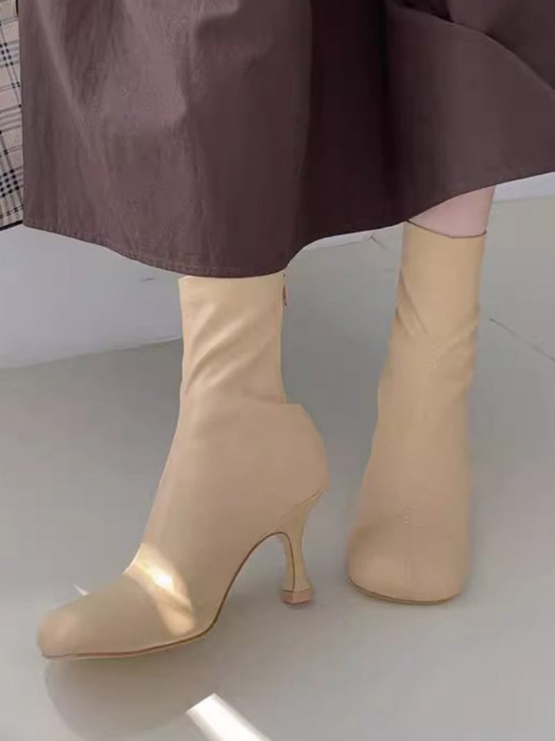 Botas Femininas Com Salto Agulha E Bico Quadrado - Amarelo Claro