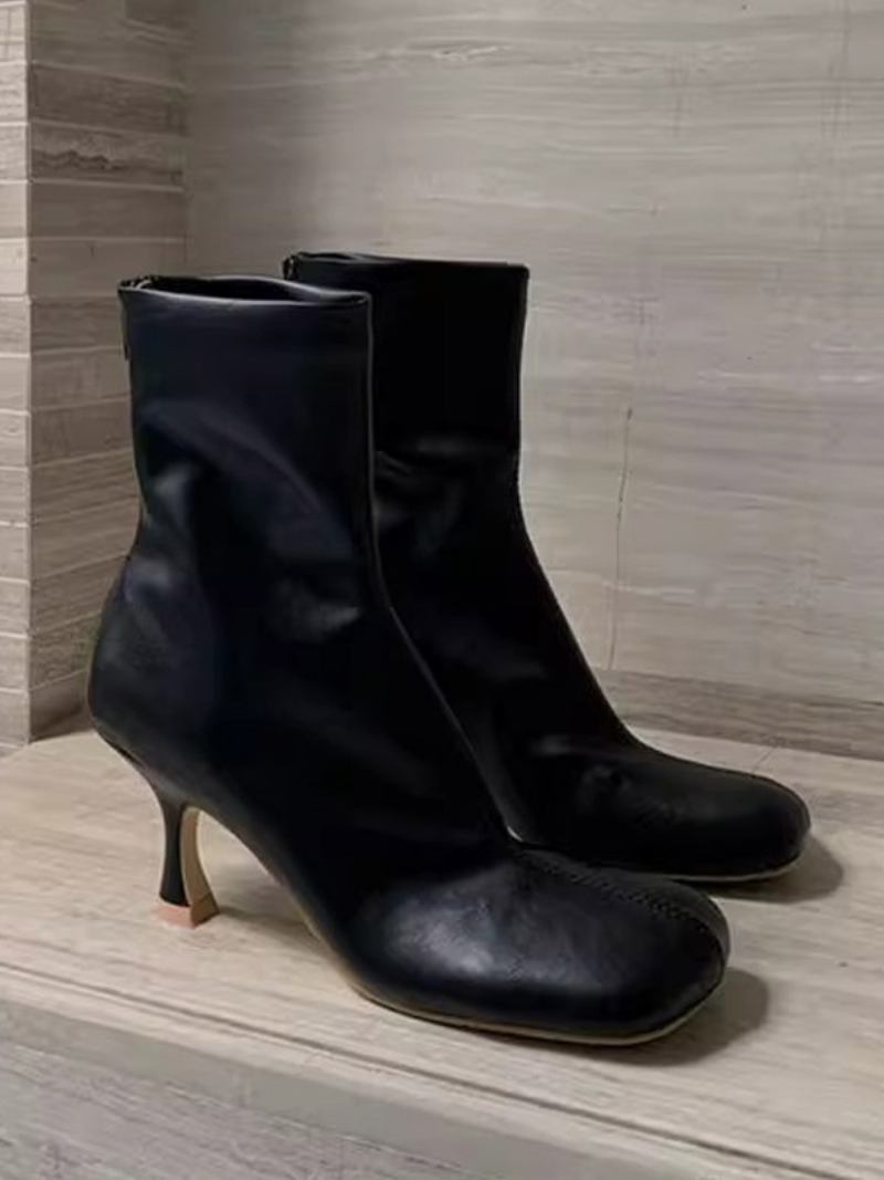 Botas Femininas Com Salto Agulha E Bico Quadrado - Preto