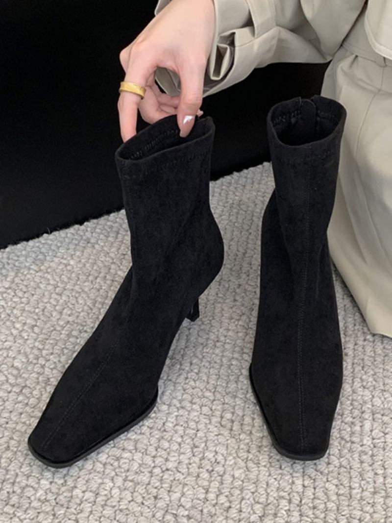 Botas Femininas Com Salto Agulha E Bico Quadrado - Preto